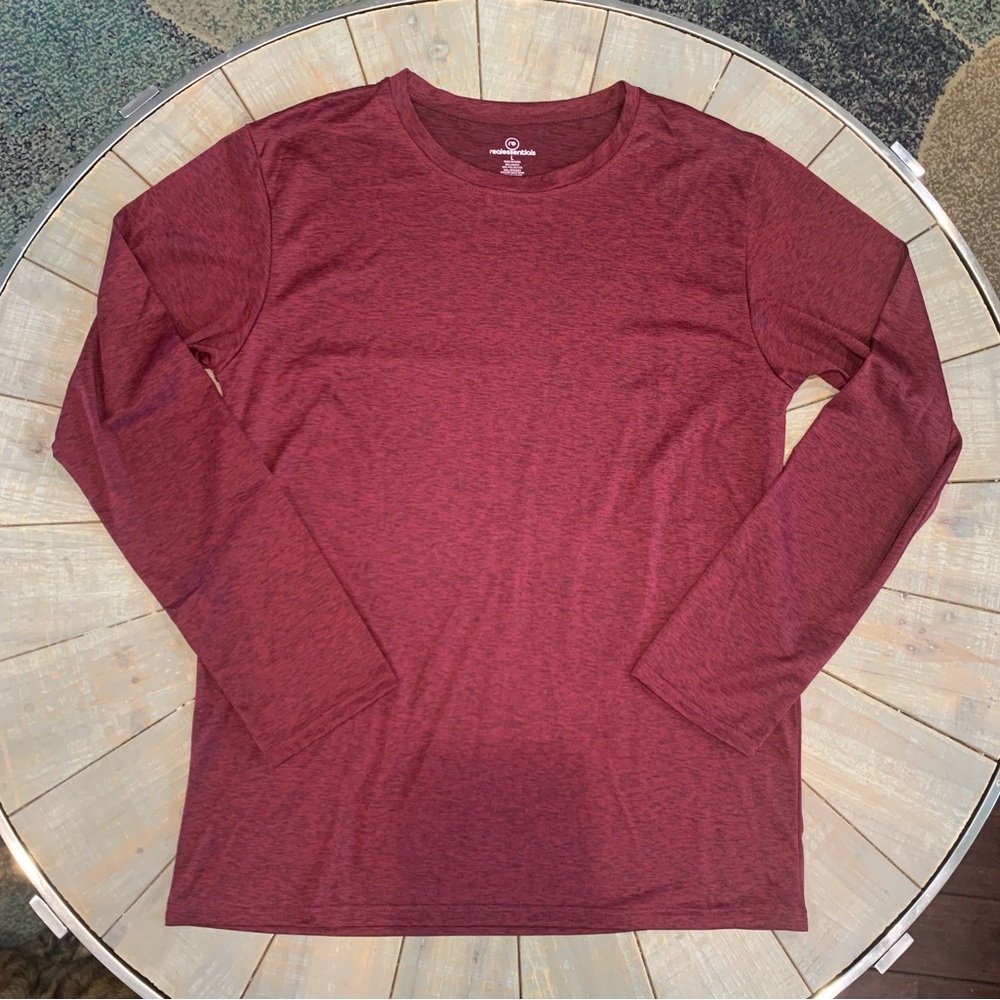 NWOT - Real Essentials Athletic Longsleeve Mens Shirt, Large, Red Comfy